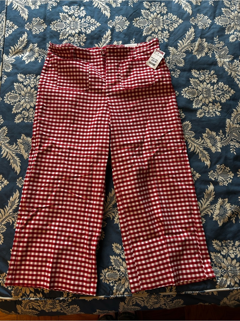 Jules & Leopold Red and White Gingham Wide-Leg Pull-On Pants